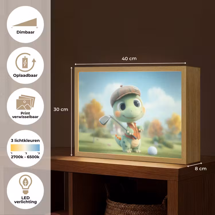Cartoon - Dino - Groen - Golven Light Box met batterij (Wandlamp kind) middel -USP_websiteoverzichtNL