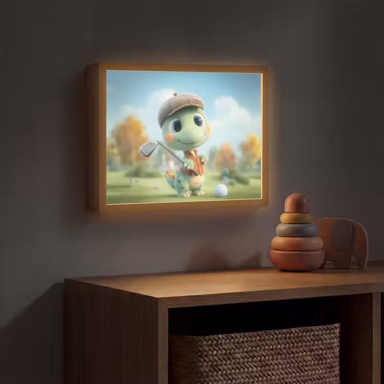 Cartoon - Dino - Groen - Golven Light Box met batterij (Wandlamp kind) middel -sfeer5_kind