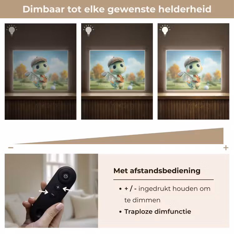 Cartoon - Dino - Groen - Golven Light Box met batterij (Wandlamp kind) middel -USP_dimbaarNL