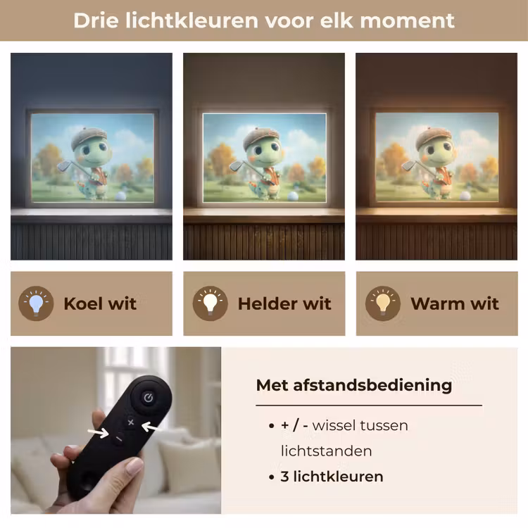 Cartoon - Dino - Groen - Golven Light Box met batterij (Wandlamp kind) middel -USP_lichtkleurNL
