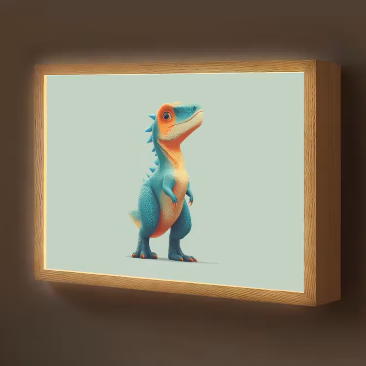 Cartoon - Dino - Oranje - Stekels Light Box met batterij (Wandlamp kind) middel -z3d_website