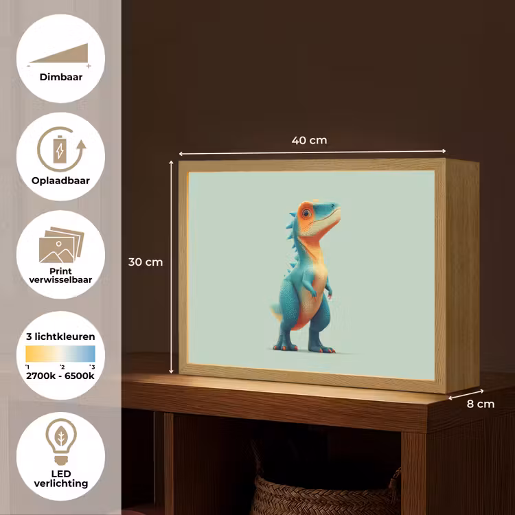 Cartoon - Dino - Oranje - Stekels Light Box met batterij (Wandlamp kind) middel -USP_websiteoverzichtNL