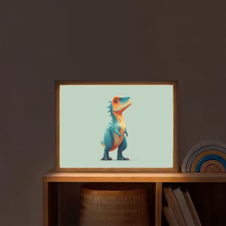 Cartoon - Dino - Oranje - Stekels Light Box met batterij (Wandlamp kind) middel -sfeer1_kind