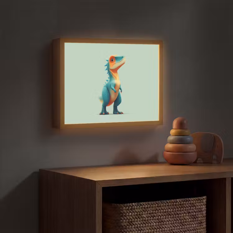 Cartoon - Dino - Oranje - Stekels Light Box met batterij (Wandlamp kind) middel -sfeer5_kind