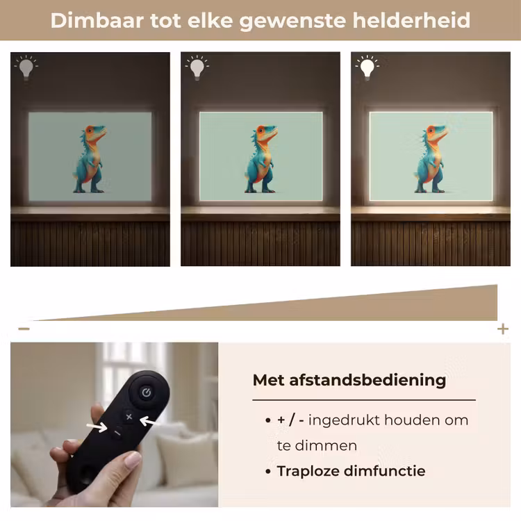 Cartoon - Dino - Oranje - Stekels Light Box met batterij (Wandlamp kind) middel -USP_dimbaarNL
