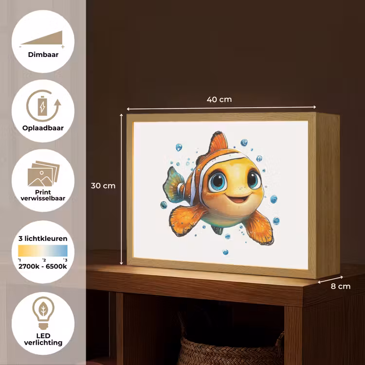 Clownvis - Oranje - Vis - Water Light Box met batterij (Wandlamp kind) middel -USP_websiteoverzichtNL