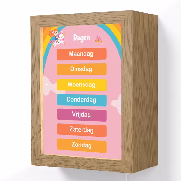 Dagen van de week - Educatief - Leren voor kinderen - Roze Light Box met kabel (Wandlamp kind) klein -3d