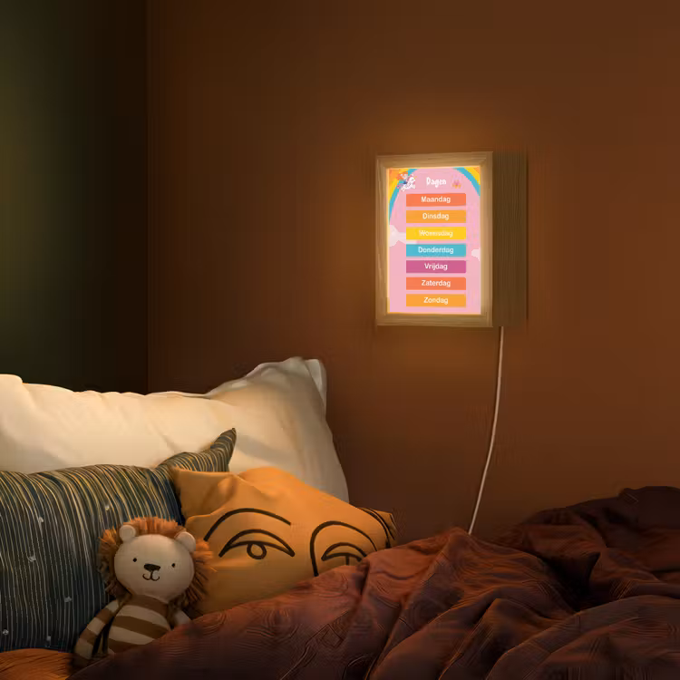 Dagen van de week - Educatief - Leren voor kinderen - Roze Light Box met kabel (Wandlamp kind) klein -sfeer1_kind