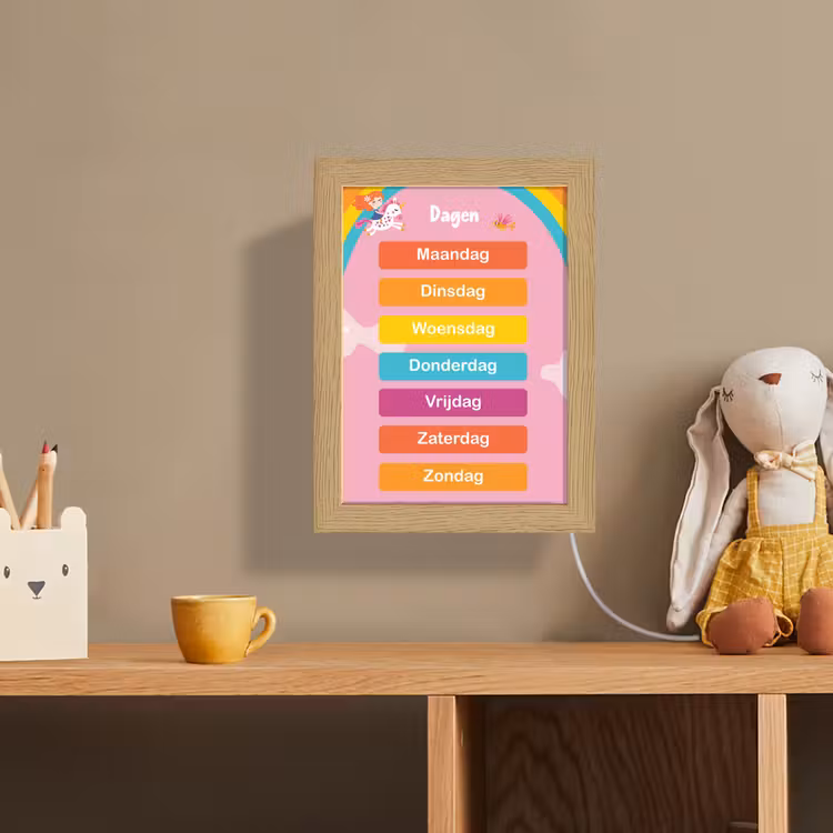 Dagen van de week - Educatief - Leren voor kinderen - Roze Light Box met kabel (Wandlamp kind) klein -sfeer2_kind