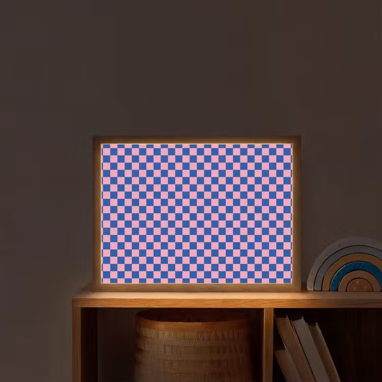 Dambord - Blauw - Patroon - Roze Light Box met batterij (Wandlamp kind) middel -sfeer1_kind