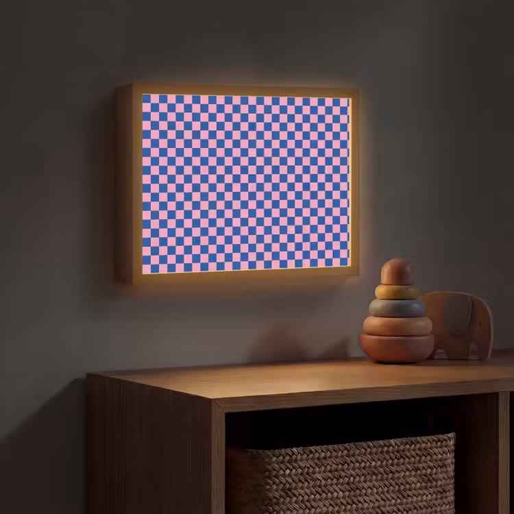 Dambord - Blauw - Patroon - Roze Light Box met batterij (Wandlamp kind) middel -sfeer5_kind