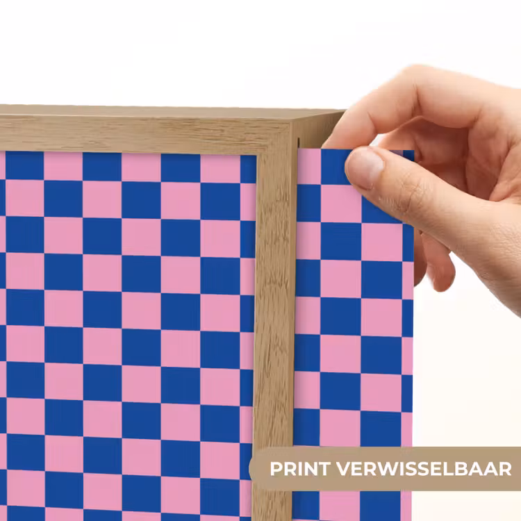 Dambord - Blauw - Patroon - Roze Light Box met batterij (Wandlamp kind) middel -USP_websiteprintNL
