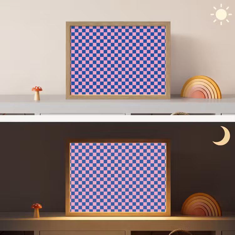 Dambord - Blauw - Patroon - Roze Light Box met batterij (Wandlamp kind) middel -sfeer3_kind