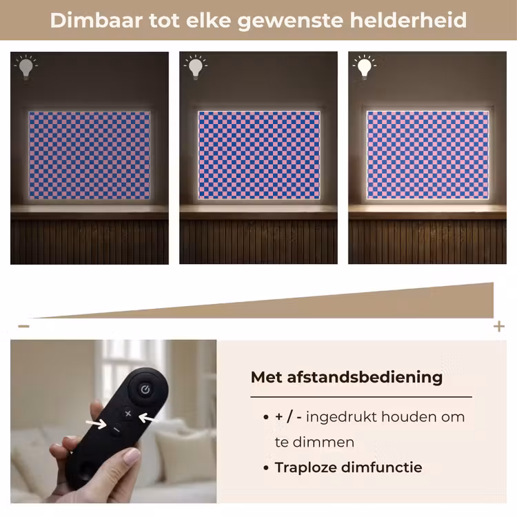 Dambord - Blauw - Patroon - Roze Light Box met batterij (Wandlamp kind) middel -USP_dimbaarNL