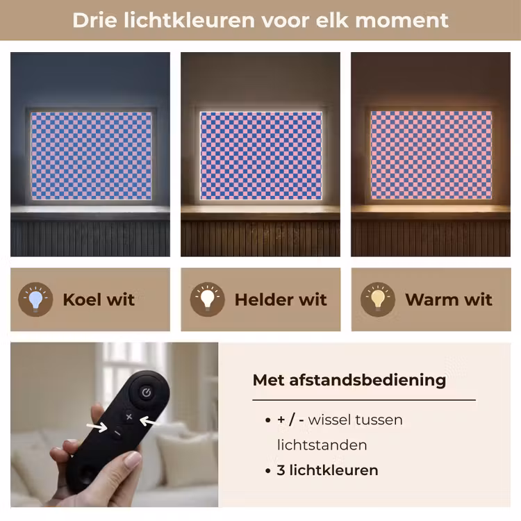 Dambord - Blauw - Patroon - Roze Light Box met batterij (Wandlamp kind) middel -USP_lichtkleurNL