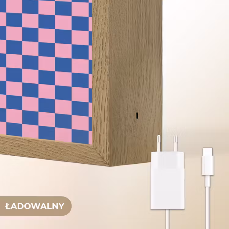 Dambord - Blauw - Patroon - Roze Light Box met batterij (Wandlamp kind) middel -USP_websiteoplaadbaarNL