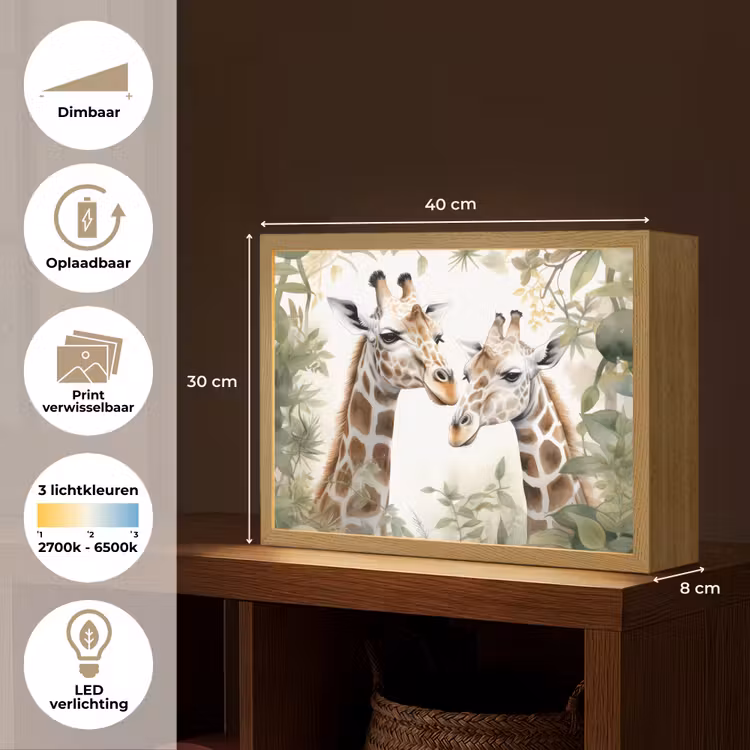 Dieren - Giraffe - Bladeren - Kinderen Light Box met batterij (Wandlamp kind) middel -USP_websiteoverzichtNL