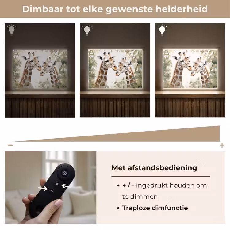 Dieren - Giraffe - Bladeren - Kinderen Light Box met batterij (Wandlamp kind) middel -USP_dimbaarNL