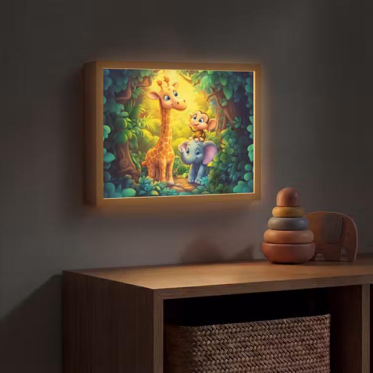 Dieren - Jungle - Giraf - Olifant - Aapje Light Box met batterij (Wandlamp kind) middel -sfeer5_kind