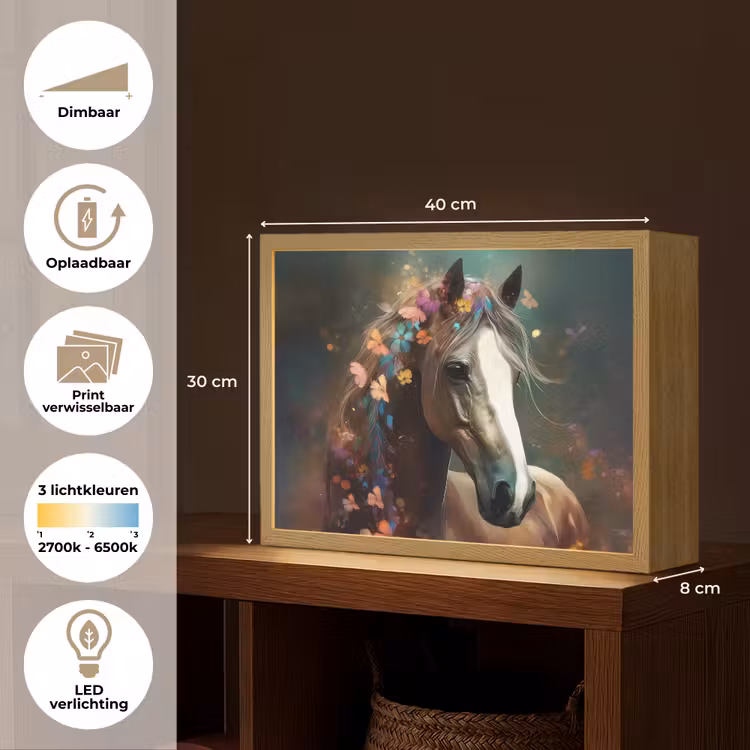 Dieren - Paard - Natuur - Vlinder - Bloemen Light Box met batterij (Wandlamp kind) middel -USP_websiteoverzichtNL