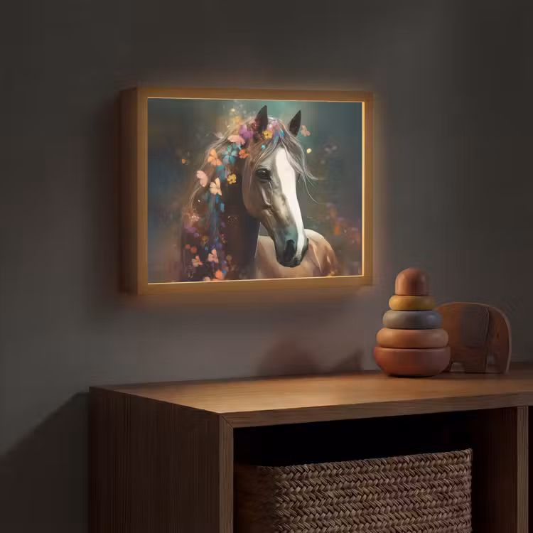 Dieren - Paard - Natuur - Vlinder - Bloemen Light Box met batterij (Wandlamp kind) middel -sfeer5_kind