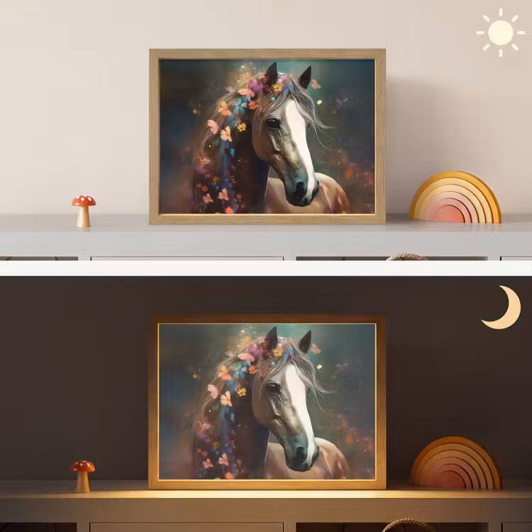 Dieren - Paard - Natuur - Vlinder - Bloemen Light Box met batterij (Wandlamp kind) middel -sfeer3_kind