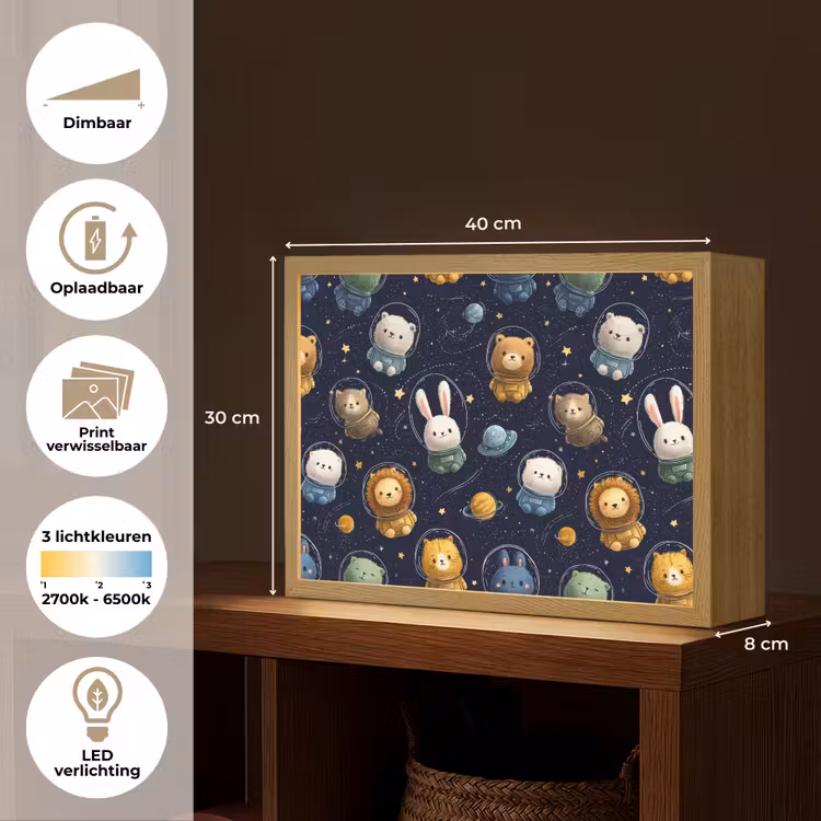 Dieren - Sterrenhemel - Ruimte Light Box met batterij (Wandlamp kind) middel -USP_websiteoverzichtNL