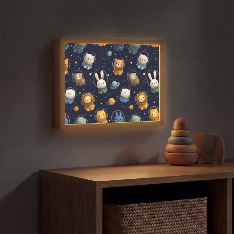 Dieren - Sterrenhemel - Ruimte Light Box met batterij (Wandlamp kind) middel -sfeer5_kind