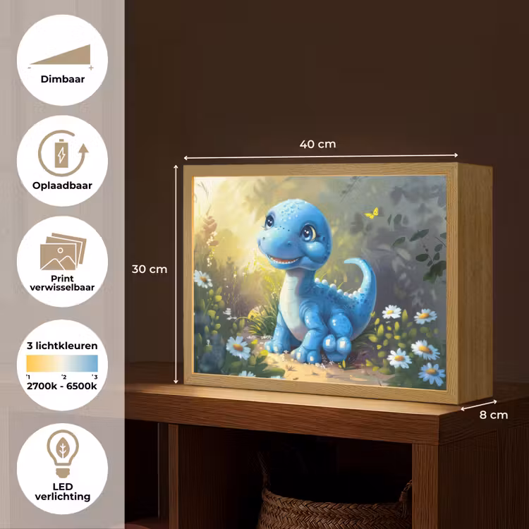 Dino - Blauw - Baby - Dinosaurus Light Box met batterij (Wandlamp kind) middel -USP_websiteoverzichtNL