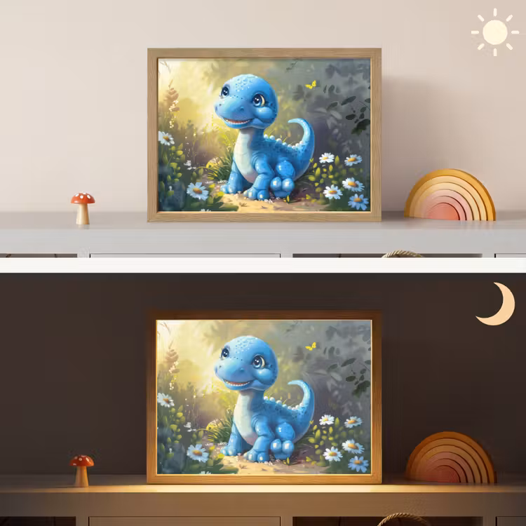 Dino - Blauw - Baby - Dinosaurus Light Box met batterij (Wandlamp kind) middel -sfeer3_kind