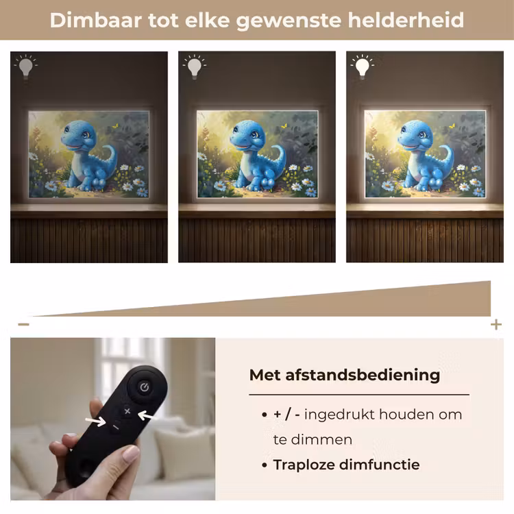 Dino - Blauw - Baby - Dinosaurus Light Box met batterij (Wandlamp kind) middel -USP_dimbaarNL