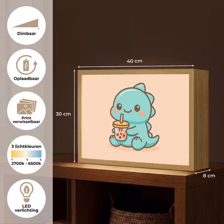 Dino - Boba - kawaii - Oranje Light Box met batterij (Wandlamp kind) middel -USP_websiteoverzichtNL
