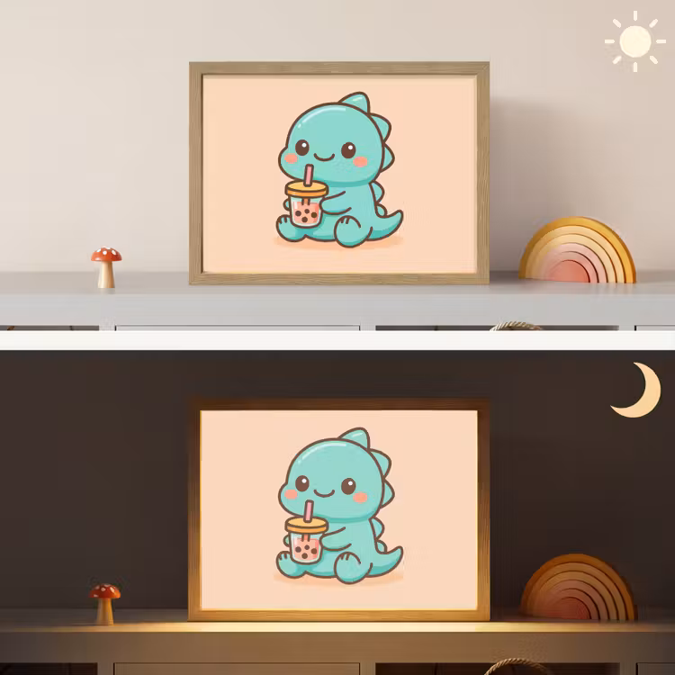 Dino - Boba - kawaii - Oranje Light Box met batterij (Wandlamp kind) middel -sfeer3_kind
