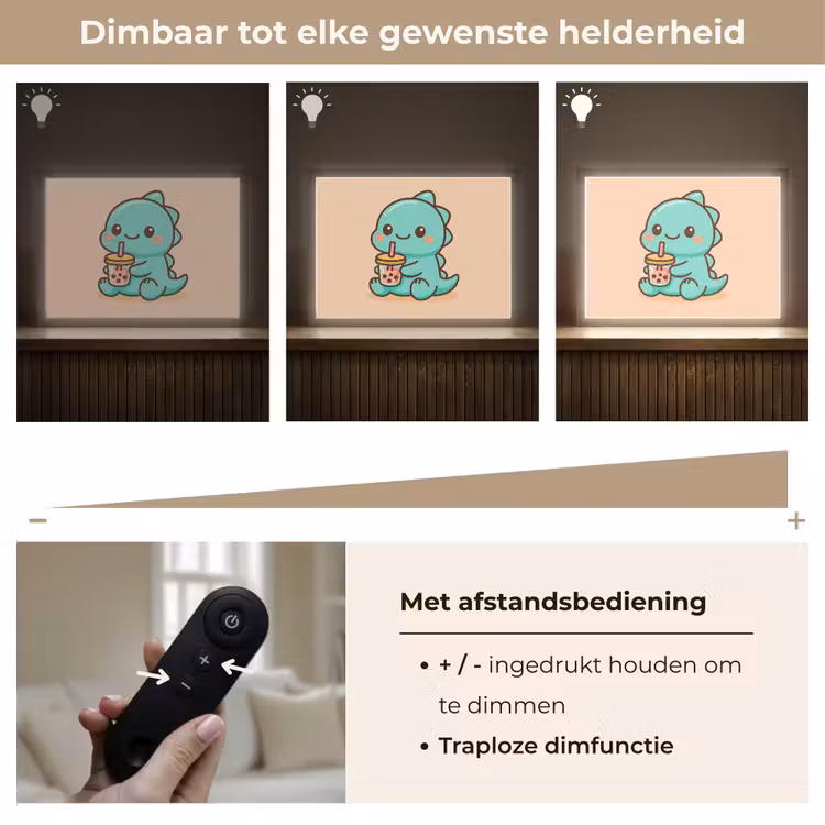 Dino - Boba - kawaii - Oranje Light Box met batterij (Wandlamp kind) middel -USP_dimbaarNL