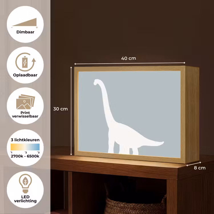 Dino - Brachiosaurus - Dinosaurus - Blauw Light Box met batterij (Wandlamp kind) middel -USP_websiteoverzichtNL