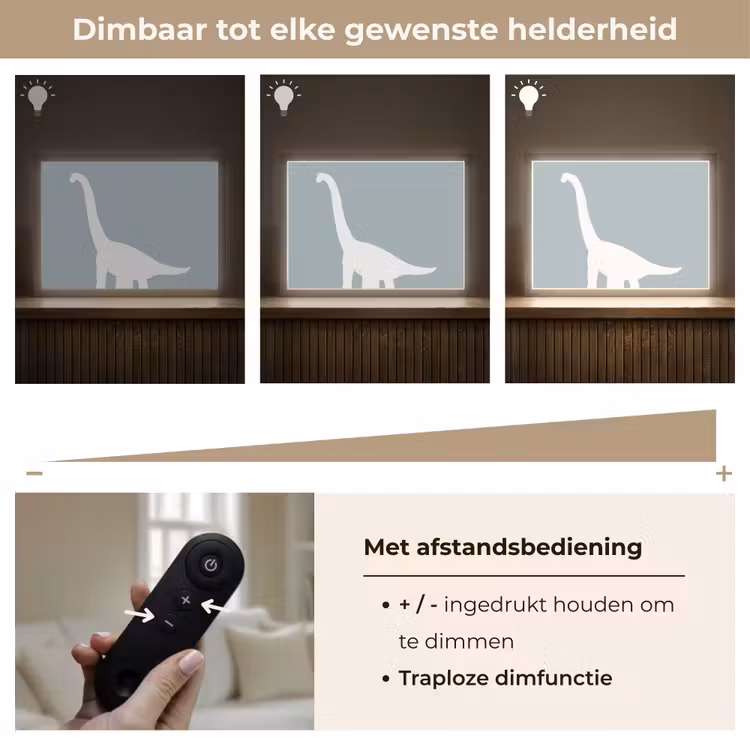 Dino - Brachiosaurus - Dinosaurus - Blauw Light Box met batterij (Wandlamp kind) middel -USP_dimbaarNL