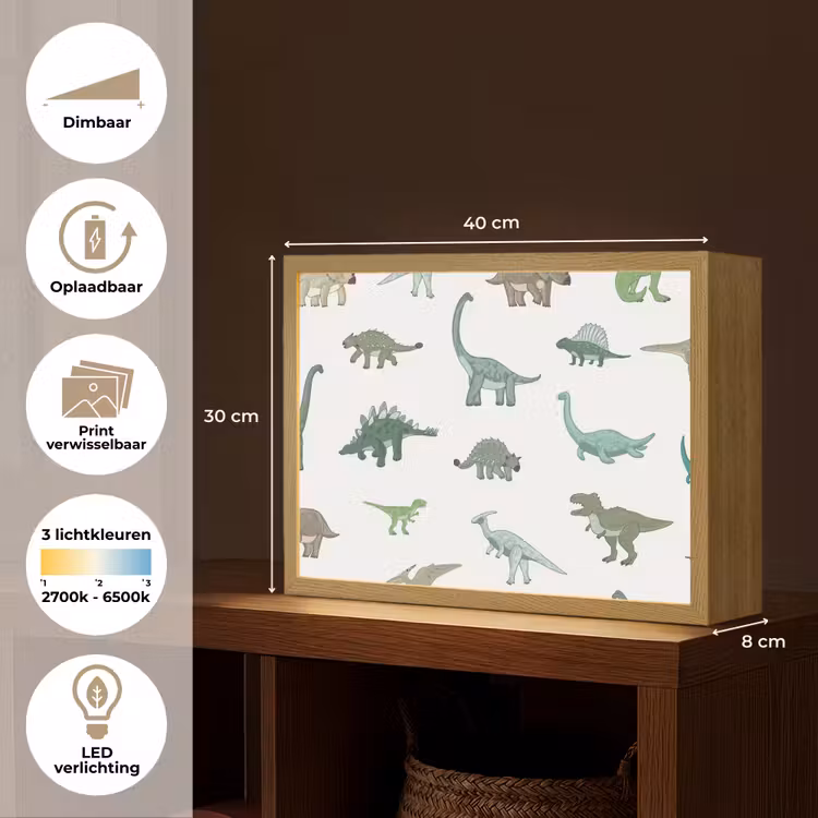 Dino - Groen - Jongens - Dinosaurus - Blauw Light Box met batterij (Wandlamp kind) middel -USP_websiteoverzichtNL