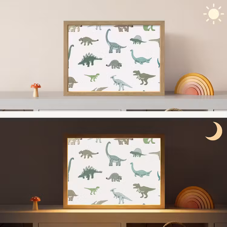 Dino - Groen - Jongens - Dinosaurus - Blauw Light Box met batterij (Wandlamp kind) middel -sfeer3_kind