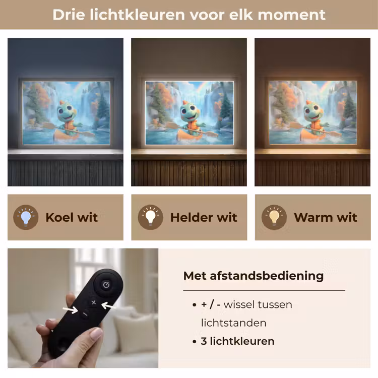 Dino - Natuur - Waterval Light Box met batterij (Wandlamp kind) middel -USP_lichtkleurNL