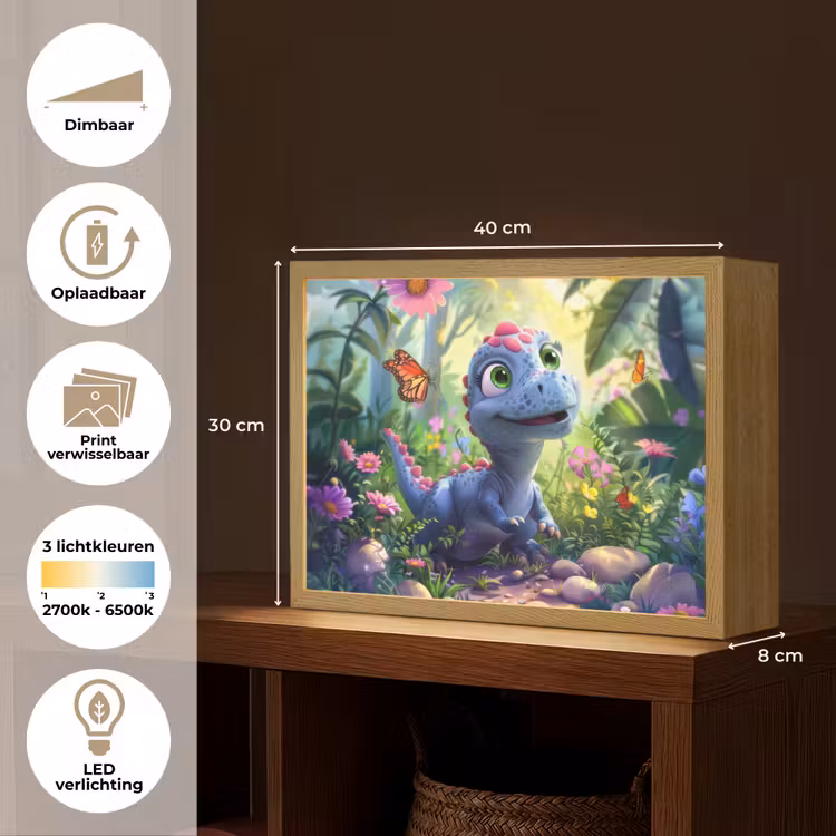 Dino - Paars - Baby - Dinosaurus Light Box met batterij (Wandlamp kind) middel -USP_websiteoverzichtNL