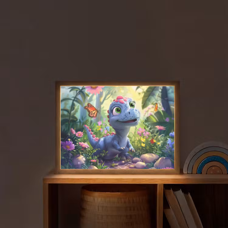 Dino - Paars - Baby - Dinosaurus Light Box met batterij (Wandlamp kind) middel -sfeer1_kind