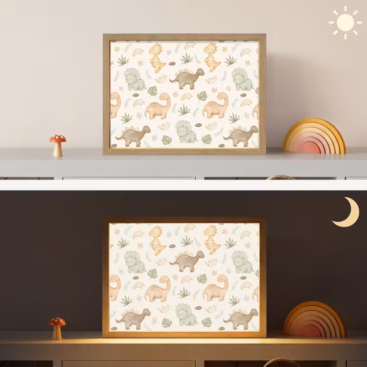 Dino - Patroon - Pastel Light Box met batterij (Wandlamp kind) middel -sfeer3_kind