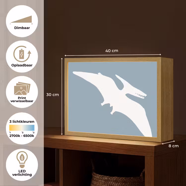 Dino - Pteranodon - Dinosaurus - Blauw Light Box met batterij (Wandlamp kind) middel -USP_websiteoverzichtNL