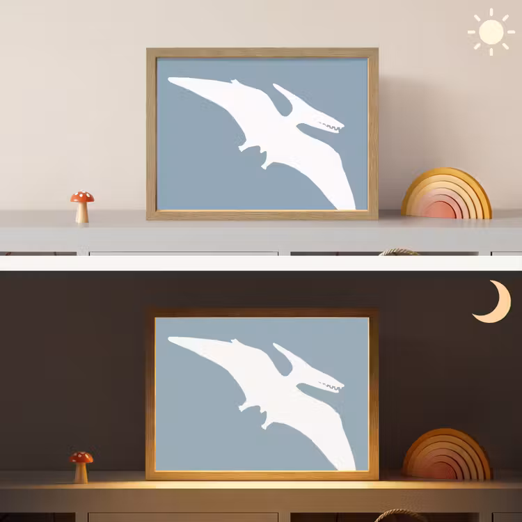 Dino - Pteranodon - Dinosaurus - Blauw Light Box met batterij (Wandlamp kind) middel -sfeer3_kind