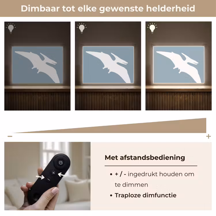 Dino - Pteranodon - Dinosaurus - Blauw Light Box met batterij (Wandlamp kind) middel -USP_dimbaarNL