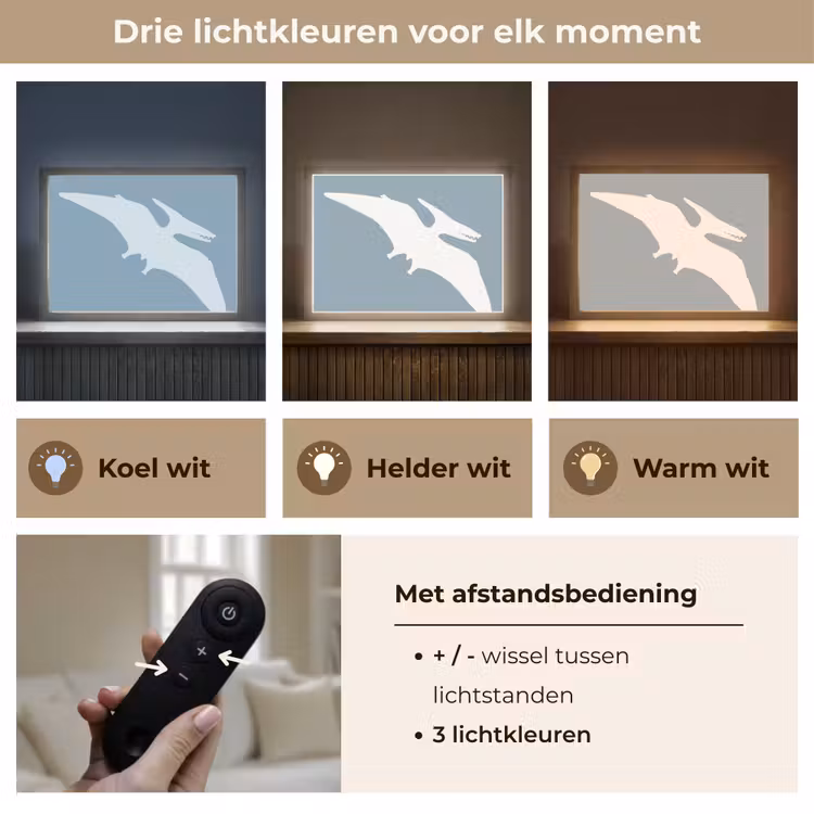 Dino - Pteranodon - Dinosaurus - Blauw Light Box met batterij (Wandlamp kind) middel -USP_lichtkleurNL