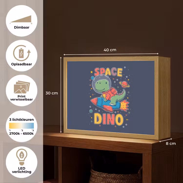 Dino - Raket - Kleurrijk Light Box met batterij (Wandlamp kind) middel -USP_websiteoverzichtNL