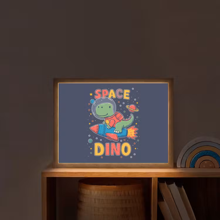 Dino - Raket - Kleurrijk Light Box met batterij (Wandlamp kind) middel -sfeer1_kind