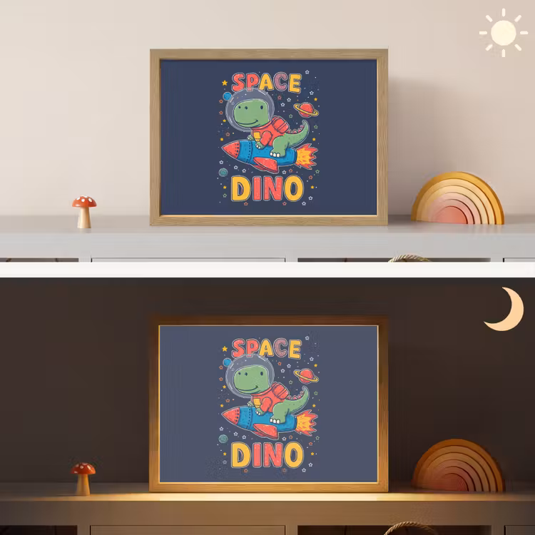 Dino - Raket - Kleurrijk Light Box met batterij (Wandlamp kind) middel -sfeer3_kind