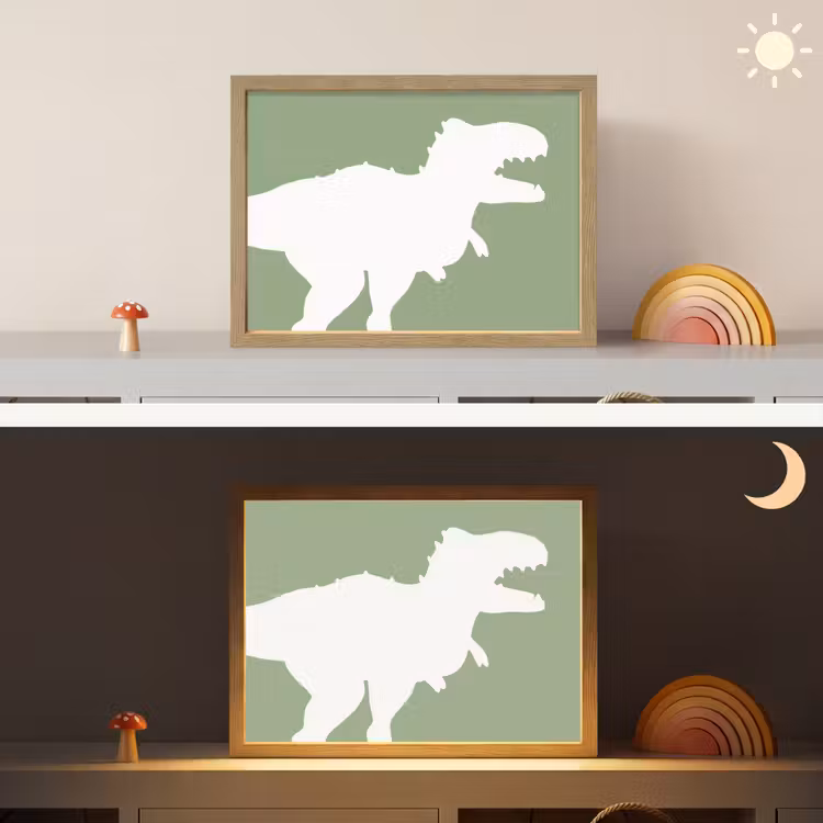 Dino - T-rex - Dinosaurus - Groen - Tyrannosaurus rex Light Box met batterij (Wandlamp kind) middel -sfeer3_kind